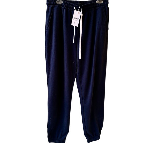 ATHMILE Black Sweatpant Elastic Waist & Cuffs Pockets Drawstring XL New. - Picture 3 of 14